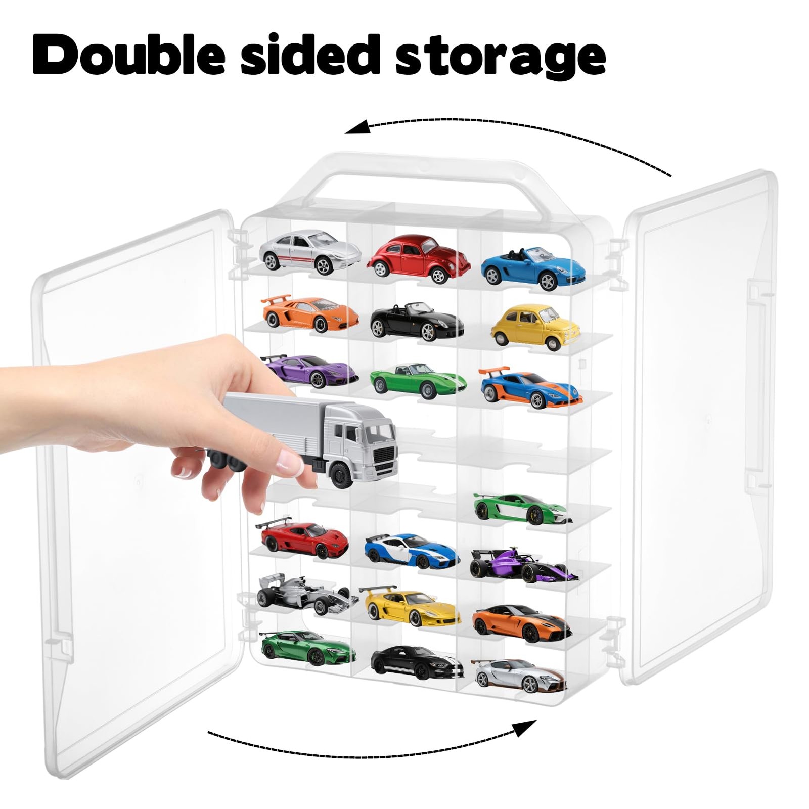 92 Slot Double Sided Toy Car Storage Case W/ Handle For Matchbox Hot Wheels 2PC
