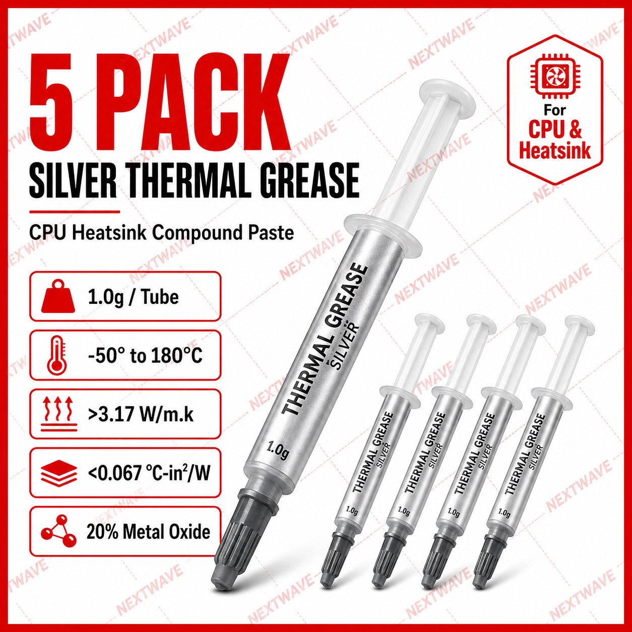 5x Silver Thermal Grease Paste CPU GPU Heatsink Compound Syringe 1g High Conduct
