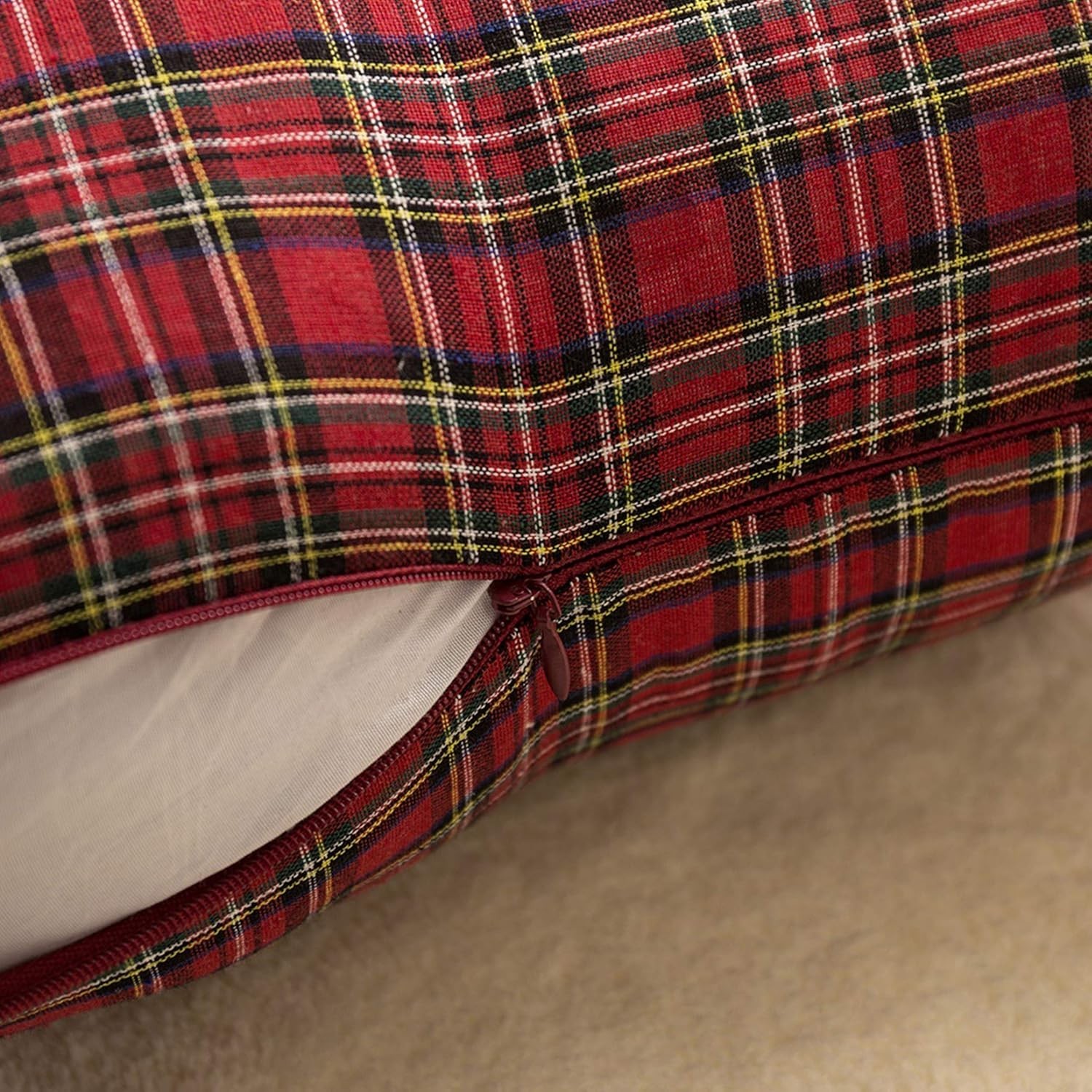 Christmas Plaid Pillow Covers Set of 2 20x20 Inches Red Green Tartan Decor