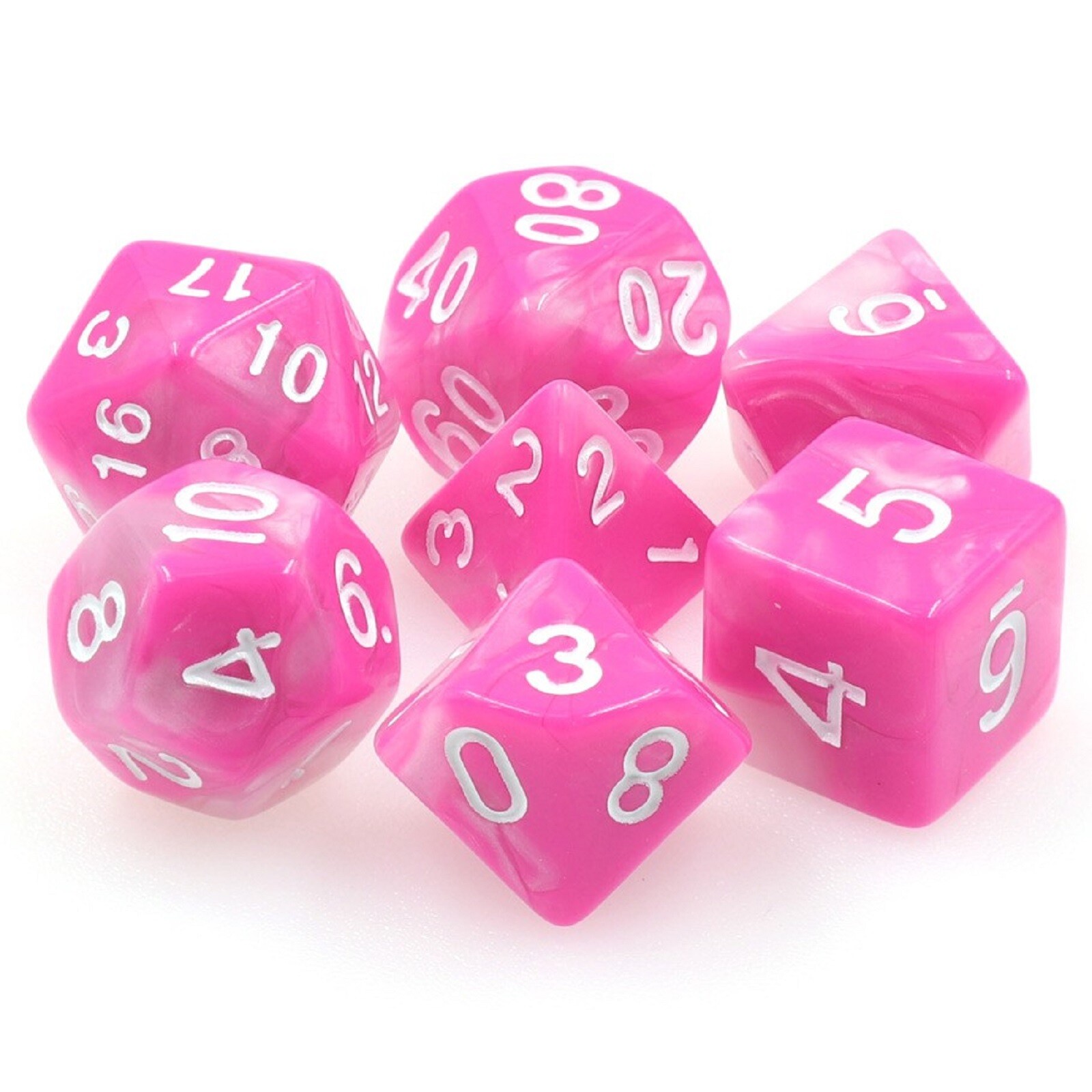 PANTHER'S PURSE Pink/White Fusion Dargon's Dice Polyhedral Dice Set TMG