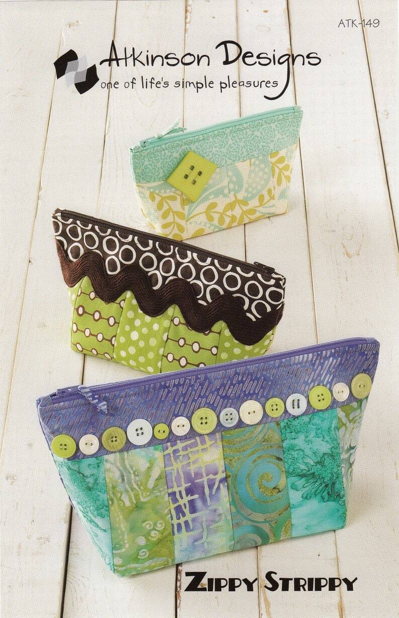 Zippy Strippy, Zip Pouch Sewing Pattern, Zippered, Easy! ATK-149- 3 Sizes