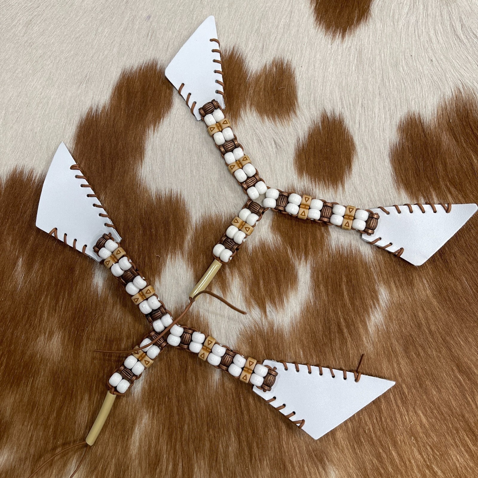 Handmade White Leather Sandal Uppers Tribal Beads DIY Jewelry Craft Kit #BM1341
