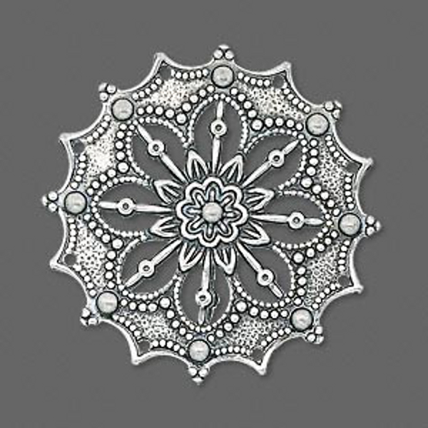 Medallion Focal Pendant Antiqued Silver Steampunk Victorian Gothic 34mm Lot of 6