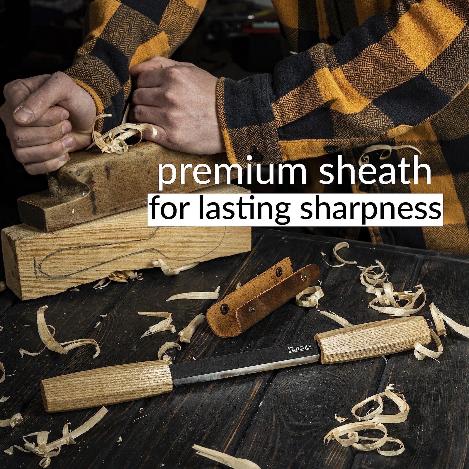 Draw Knife Woodworking Tool - Sharp & Ready 5.3 inch Debarking Knife with Lea...