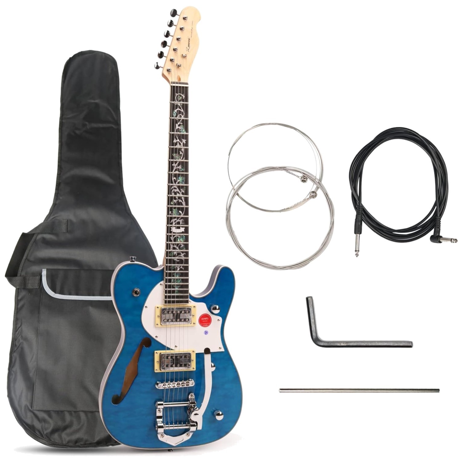 Hollow Body Electric Guitar, Blue Finish, Hard Maple Neck/`
