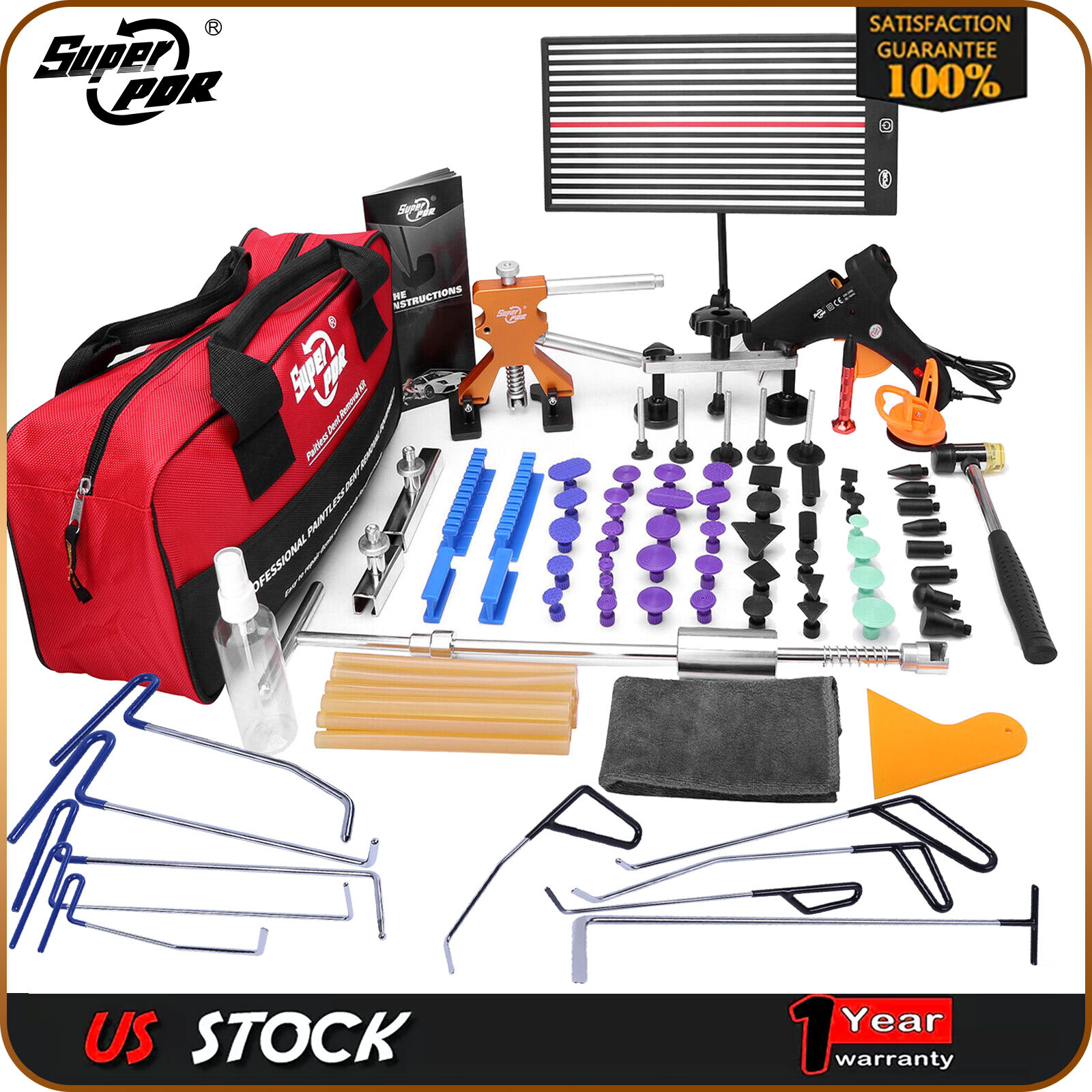 PDR 107x Paintless Dent Repair Tools Hail Damage Remover Body Dent Removal Kit