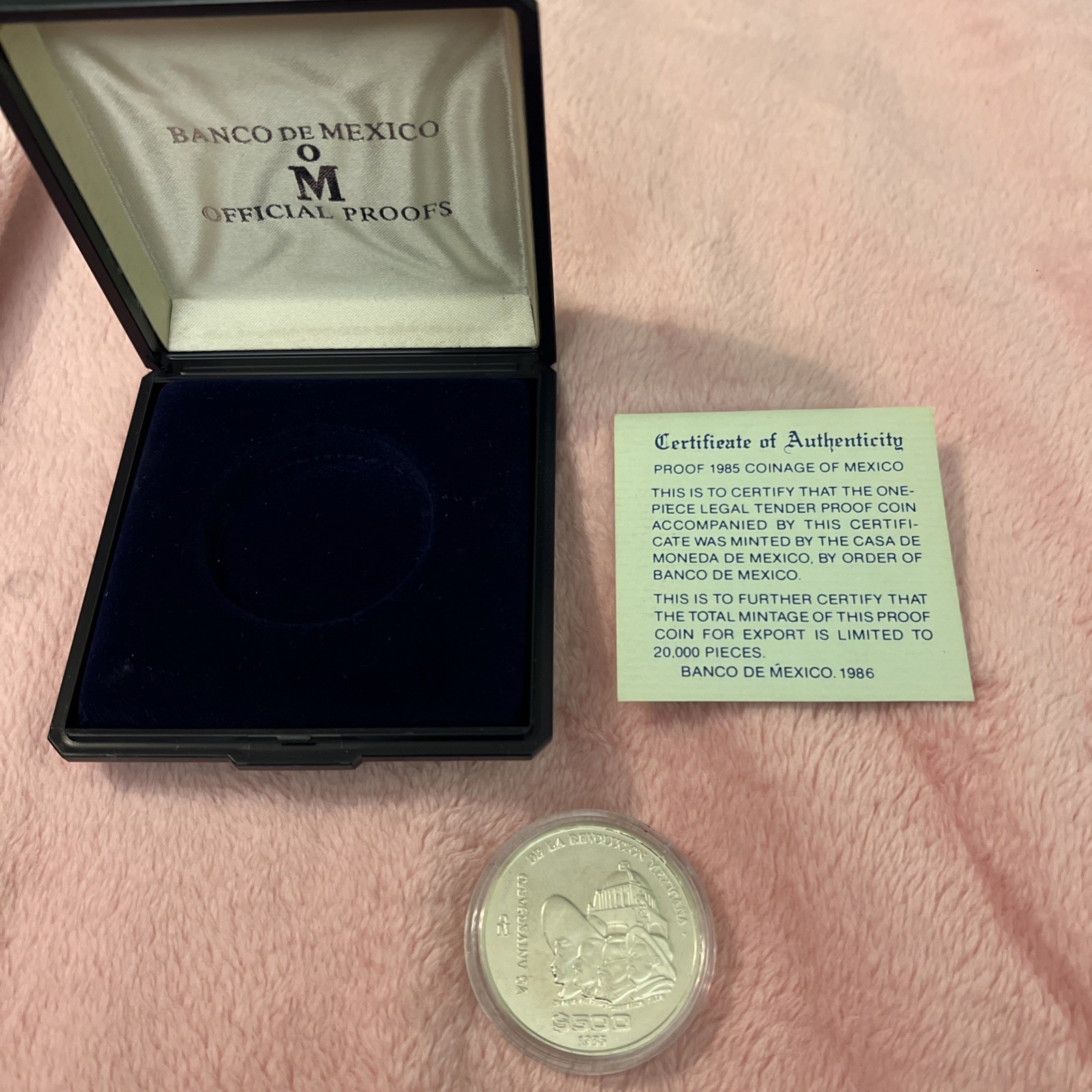 1985 Mo Mexico Revol. Comm SILVER PROOF Zapata Madero Carranza Villa COA & BOX
