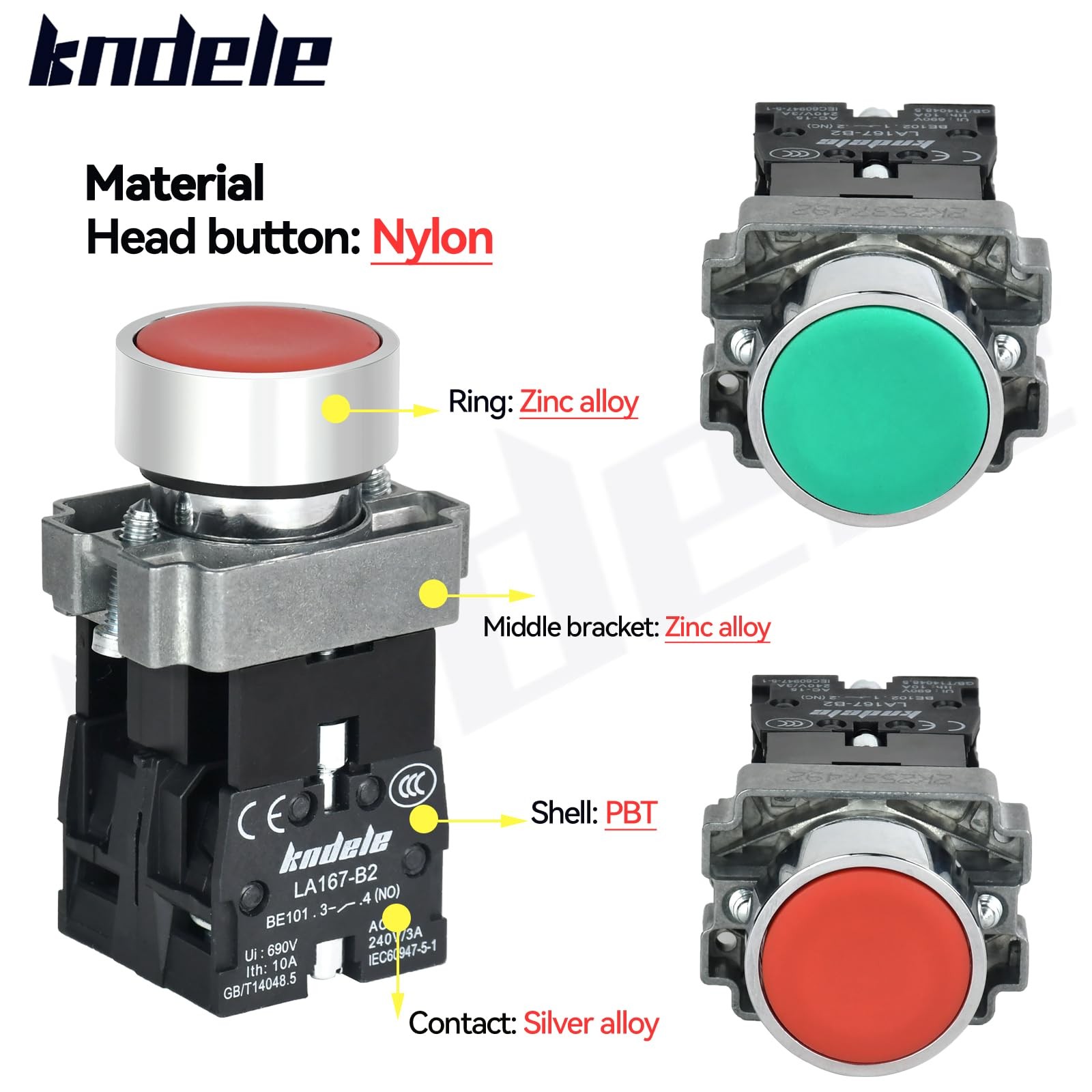 2 PCS 10A 22MM Latching Push Button Switch 1NO 1NC SPDT 660V AC Waterproof