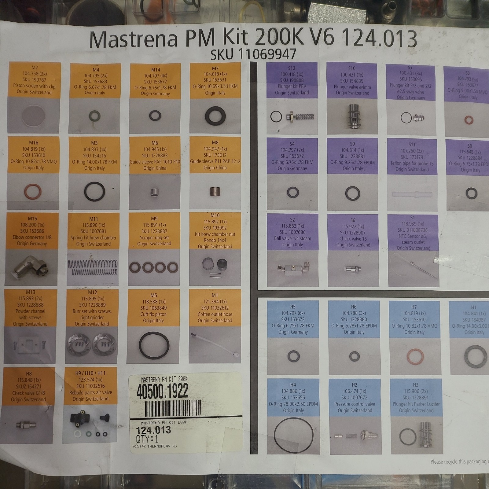 Bunn 40500.1922 MASTRENA PM KIT 200K V6 124.013 NEW sku 11069947 FREE SHIPPING