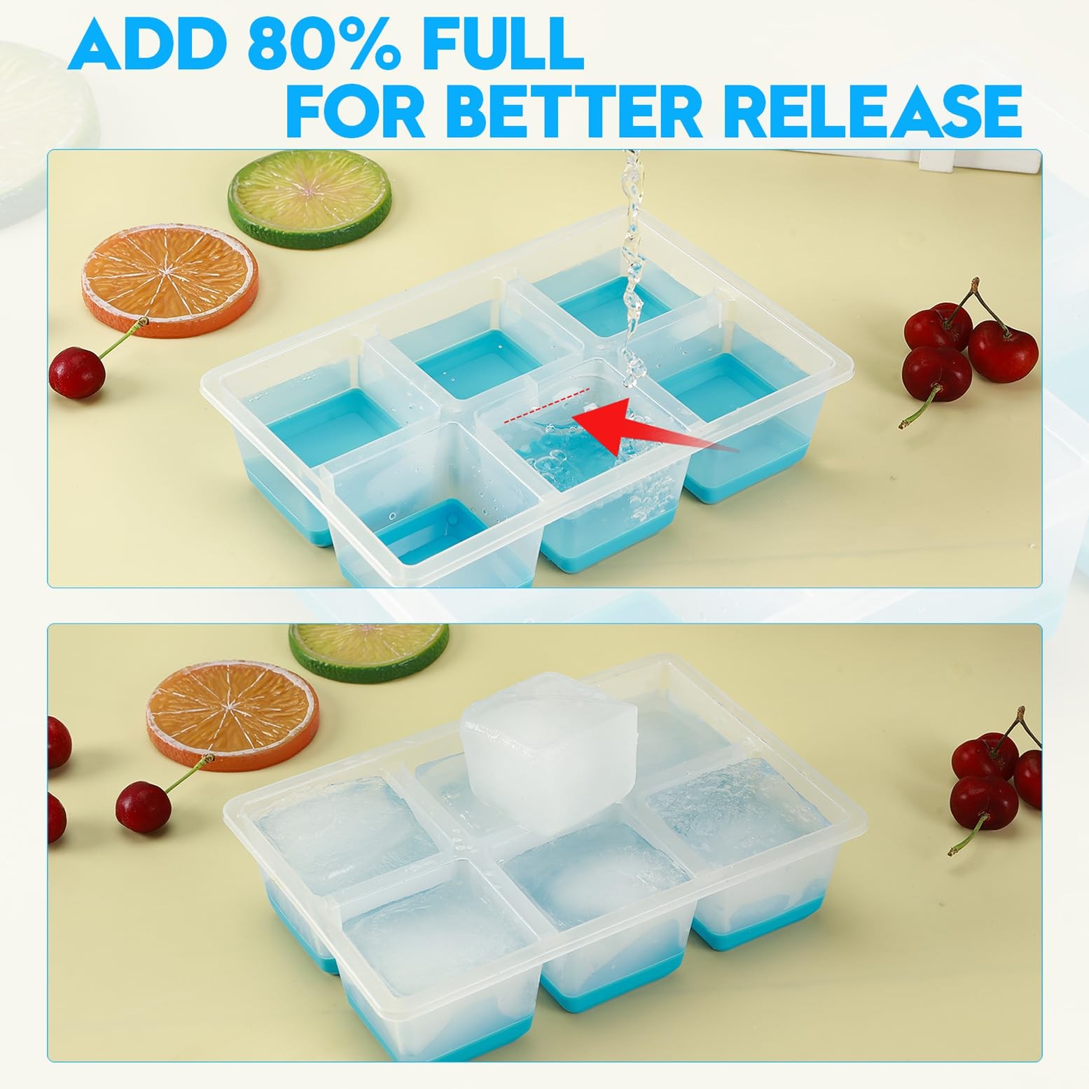 Silicone Ice Trays with Lids for Freezer, 2 Pack