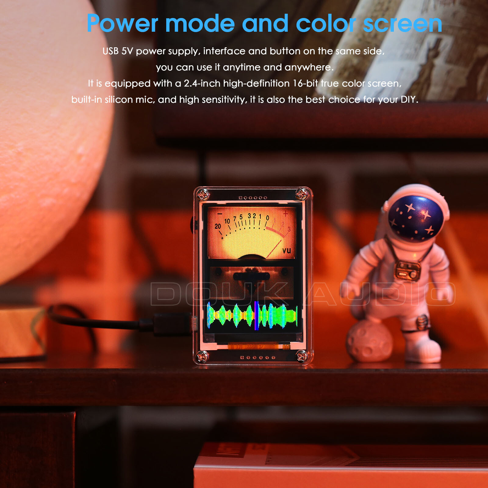 MIC Sound Level Indicator VU Meter 2.4" LCD Display Audio Spectrum Digital Clock