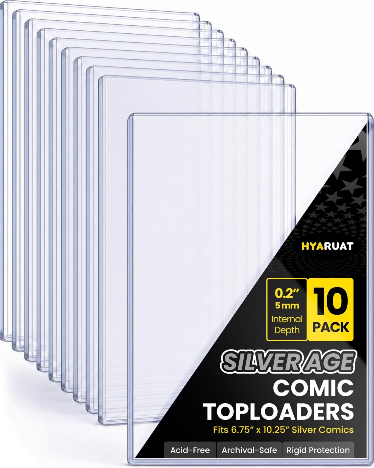 10 Pack Comic Book Top Loaders - 15 Mil Rigid PVC Holders for Silver Age & Moder