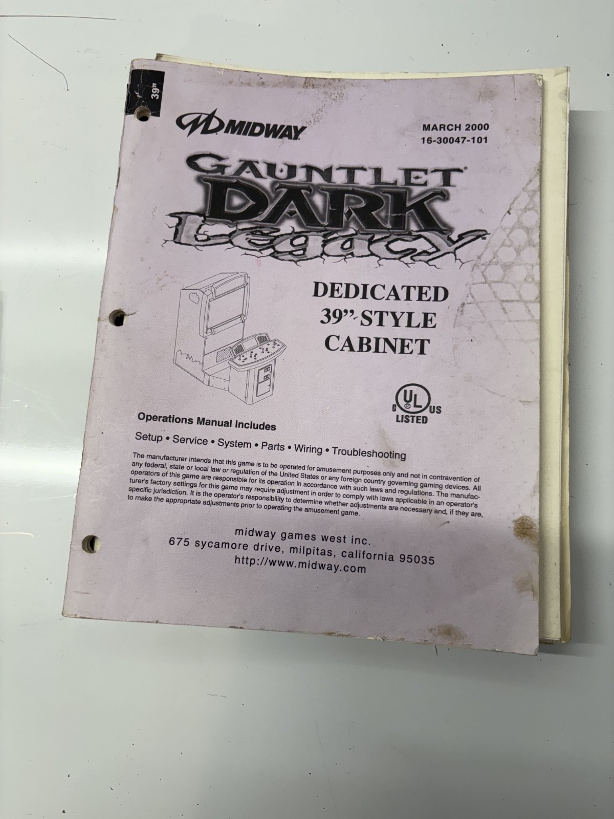 Original Gauntlet dark legacy arcade manual