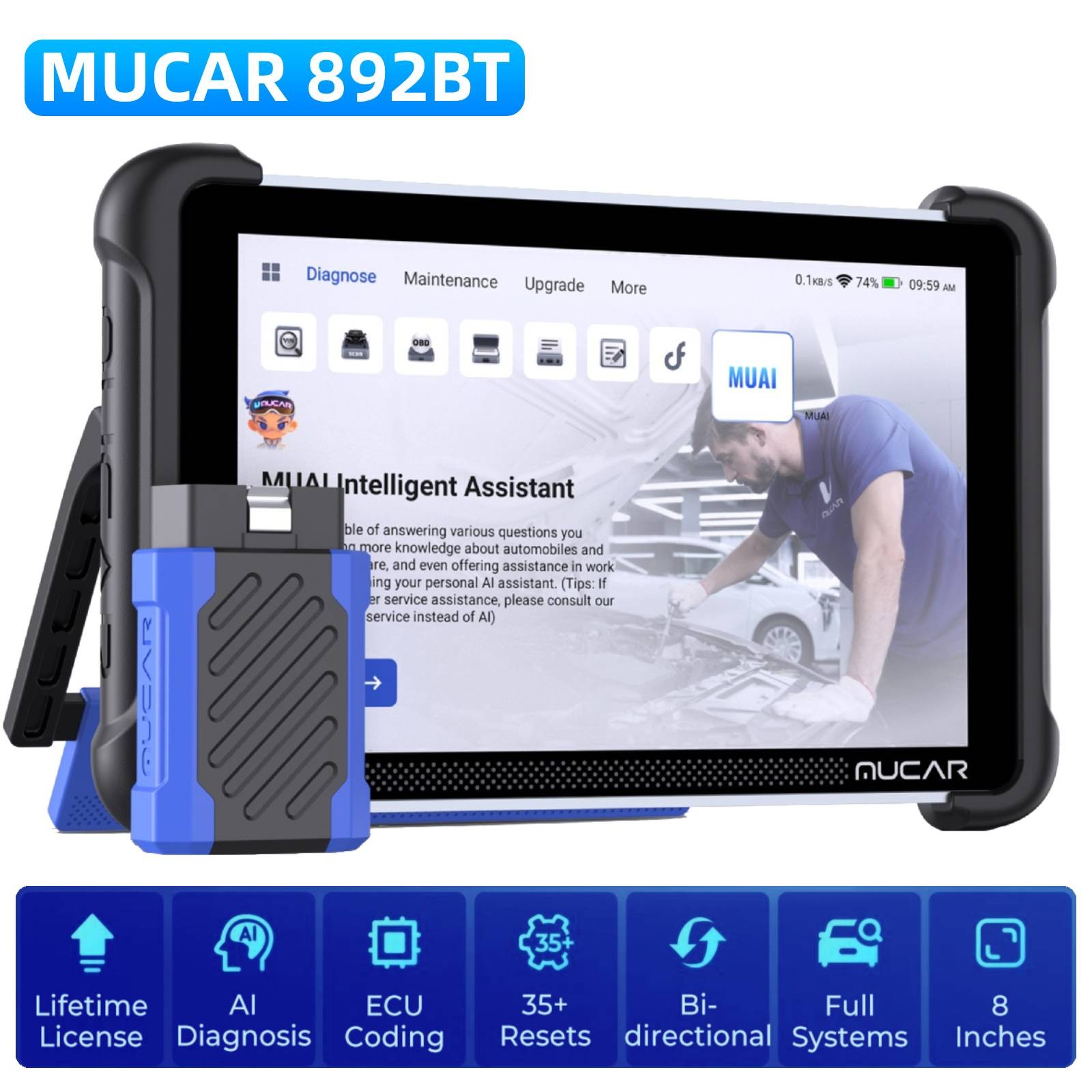 MUCAR 892BT Car CANFD AI All System Scanner KEY Coding Bidirectional Tool