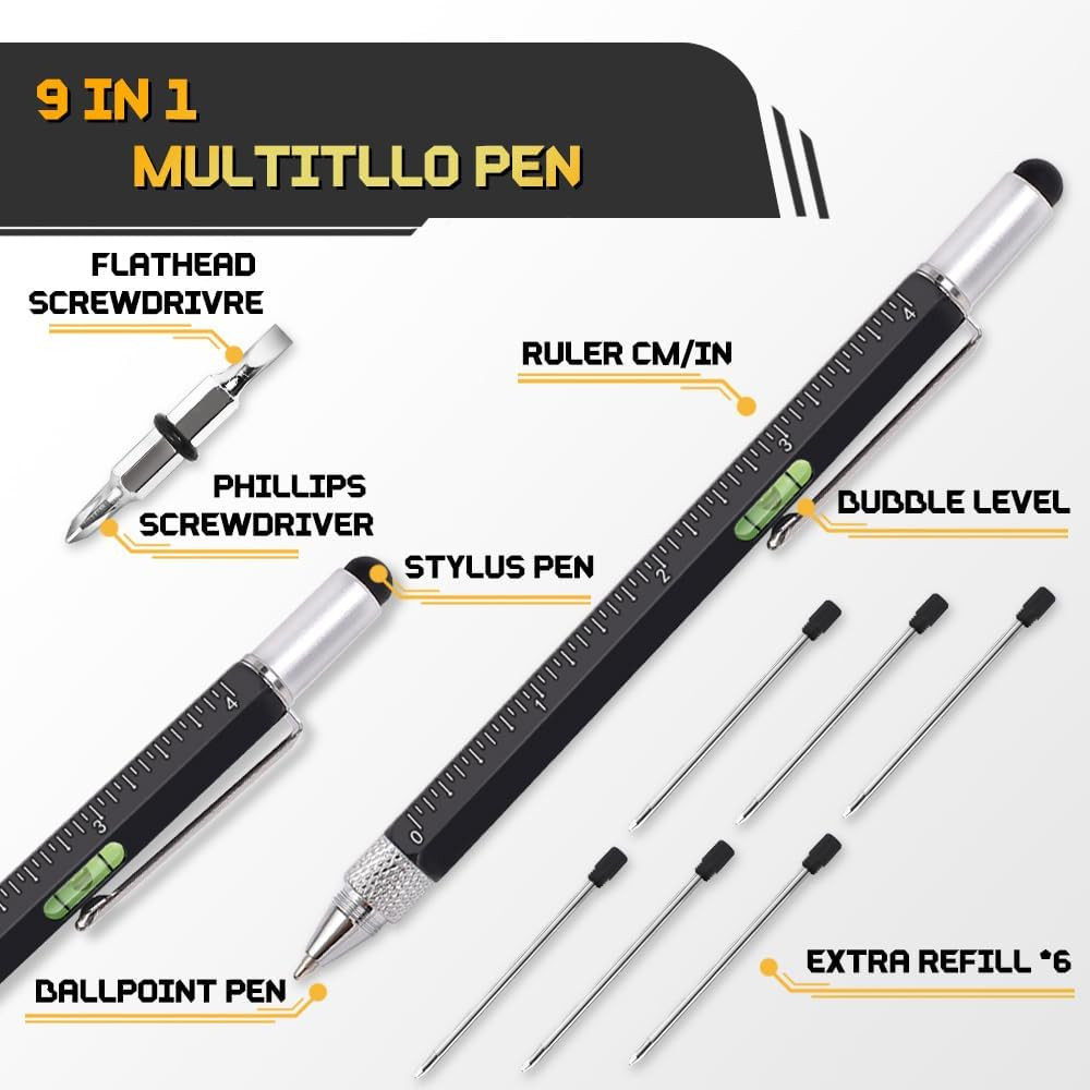 Stocking Stuffers for Men, in Multitool Pen 2Pcs and Refill 6Pcs, Unique Tech