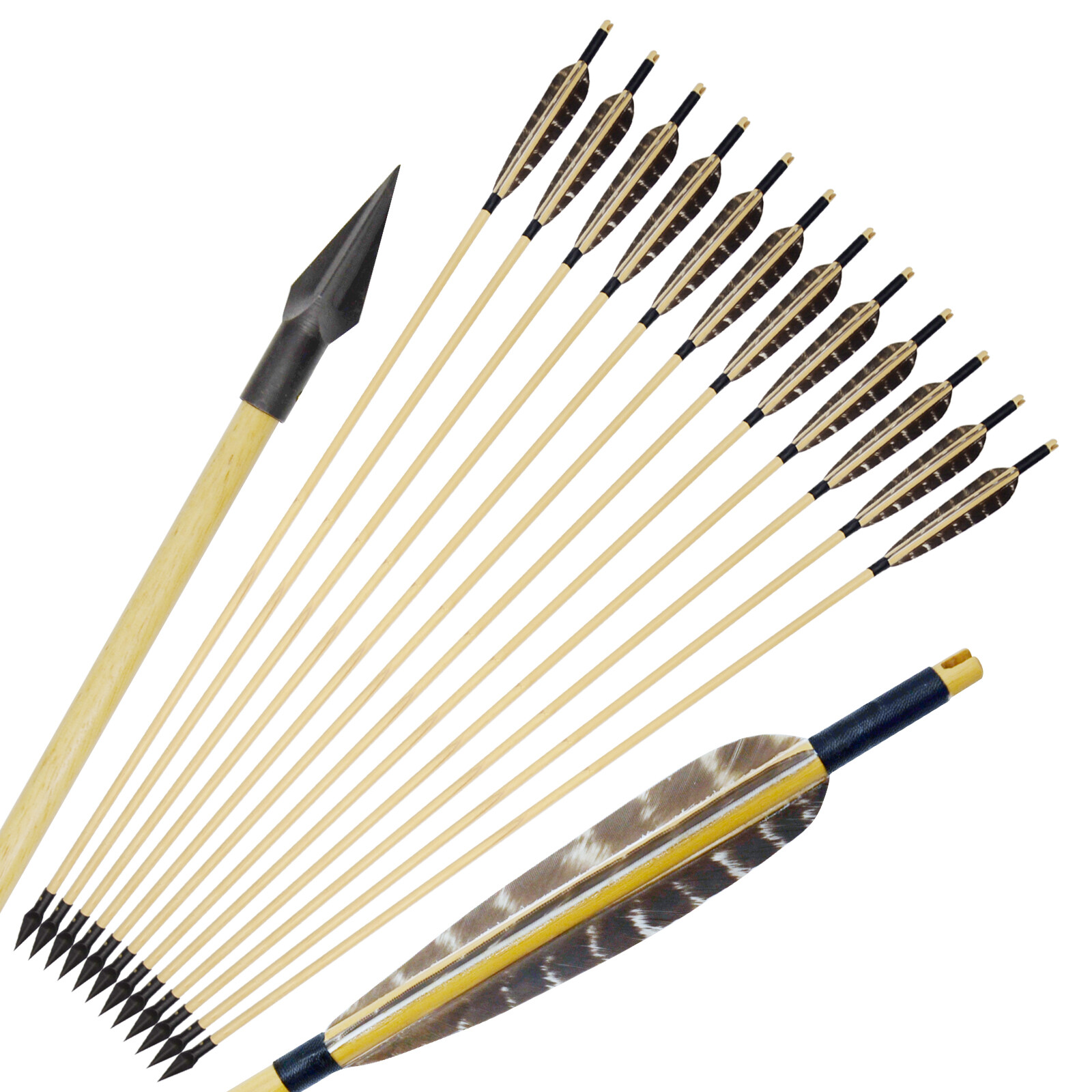 6/50pcs 31" Wooden Arrows Arrowheads Wood Shaft Handmade Bow Hunting 5" Feather