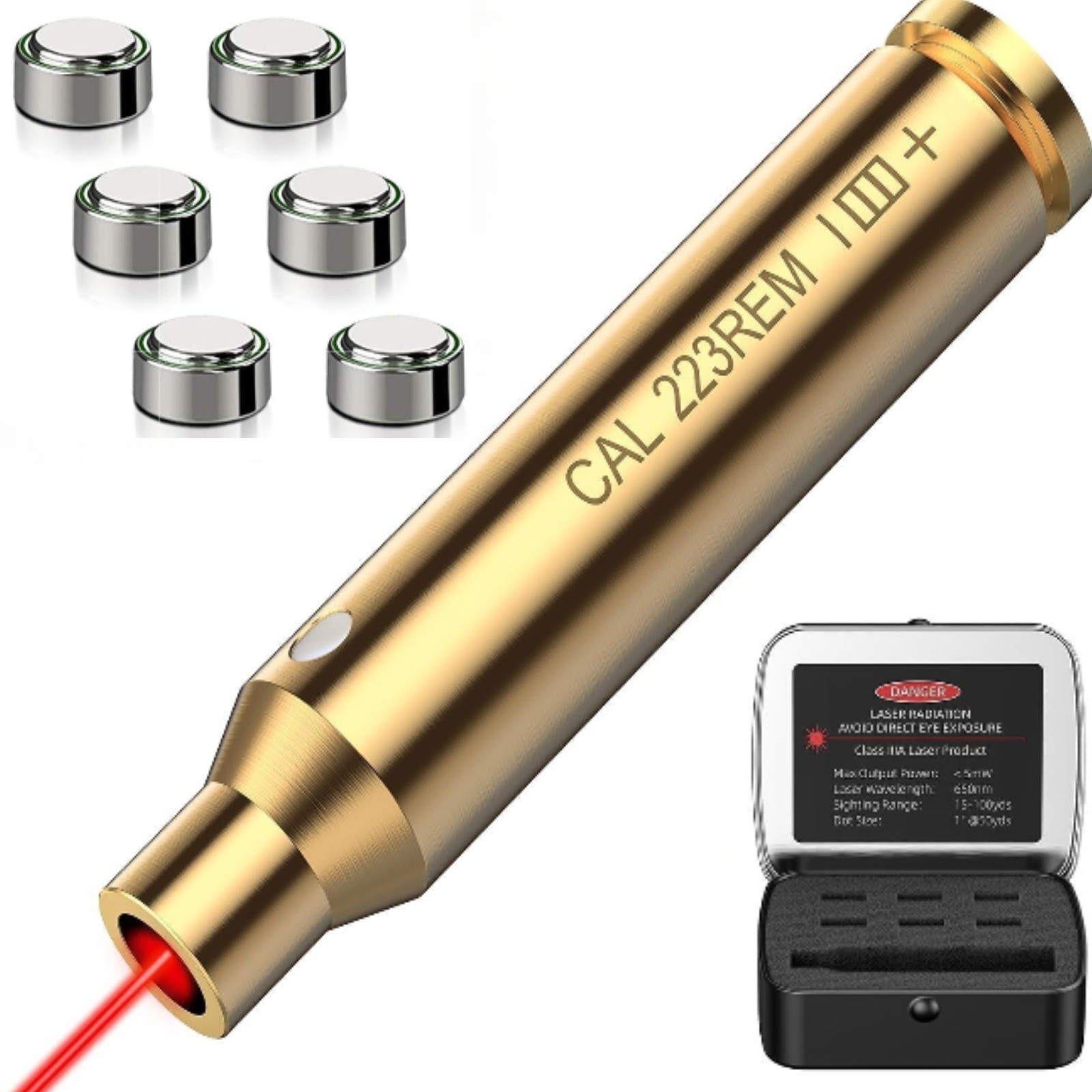 Red Laser Boresighter .223/5.56mm Caliber Bore Sight Kit with Portable Tin Case
