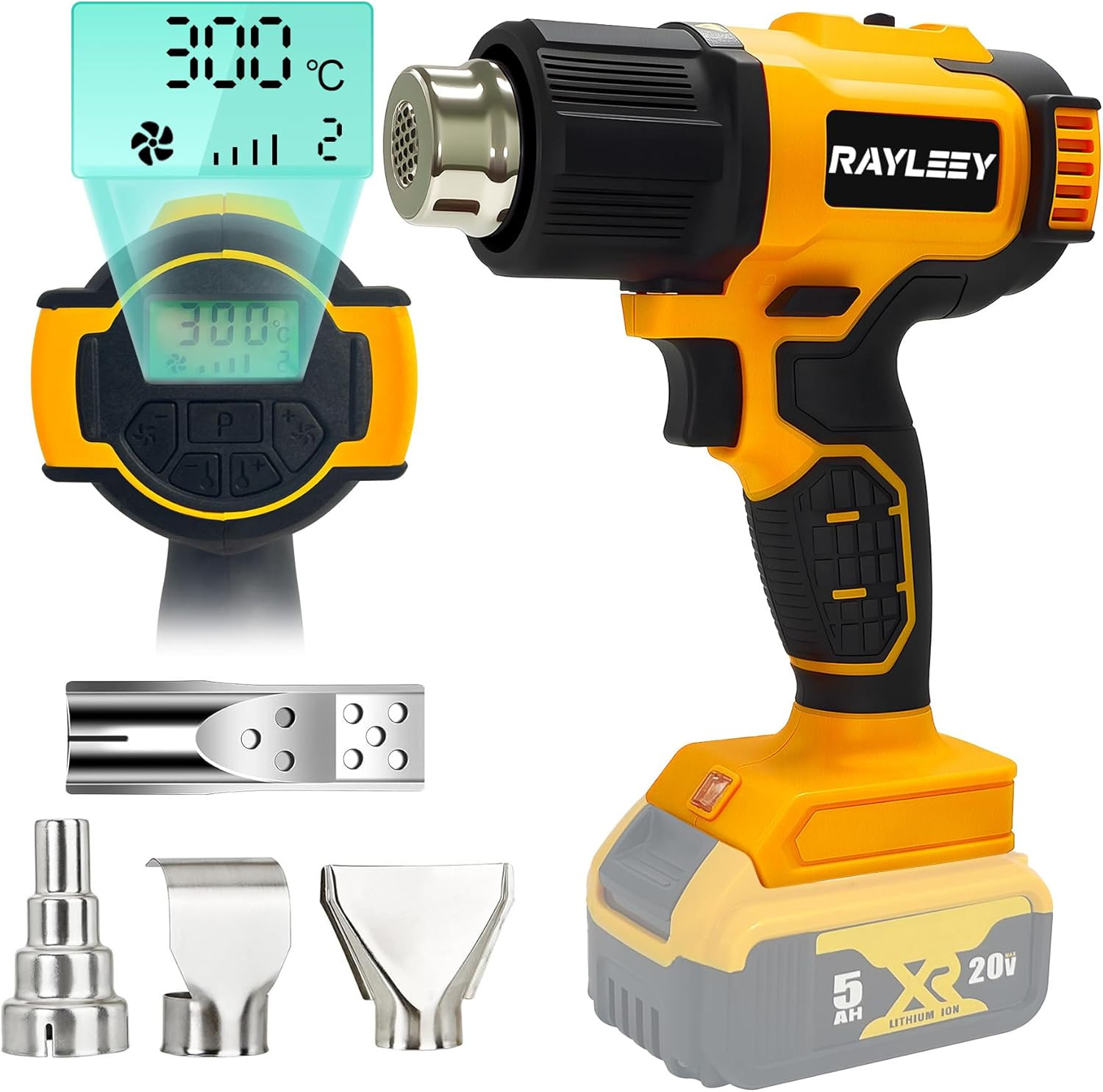 Cordless Heat Gun for Dewalt 20V Battery, 122℉-1022℉ Hot Air Gun with Digital LC