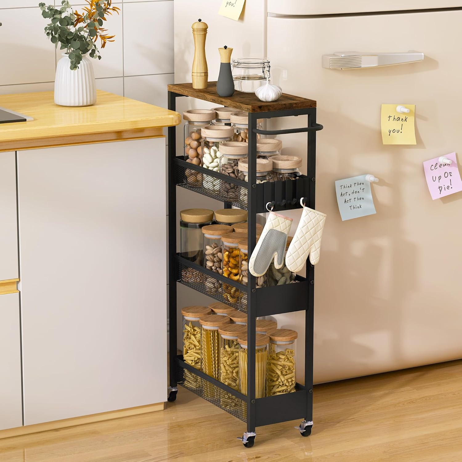 7.1" Wide Slim Rolling Utility Cart, 4 Tier Metal Narrow Storage Cart with Handl