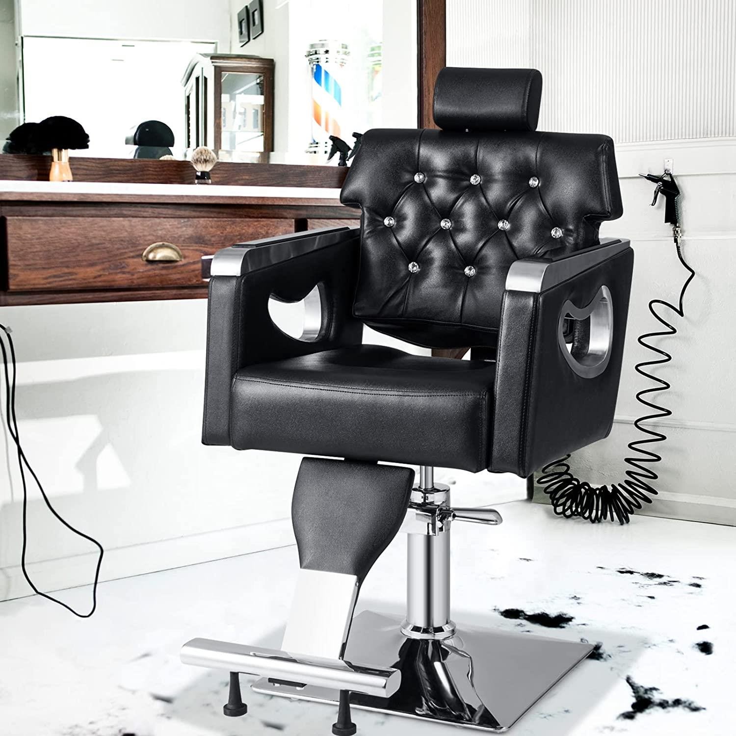 Adjustable Reclining Barber Chair, Salon Chair with Heavy Duty Hydraulic Pump