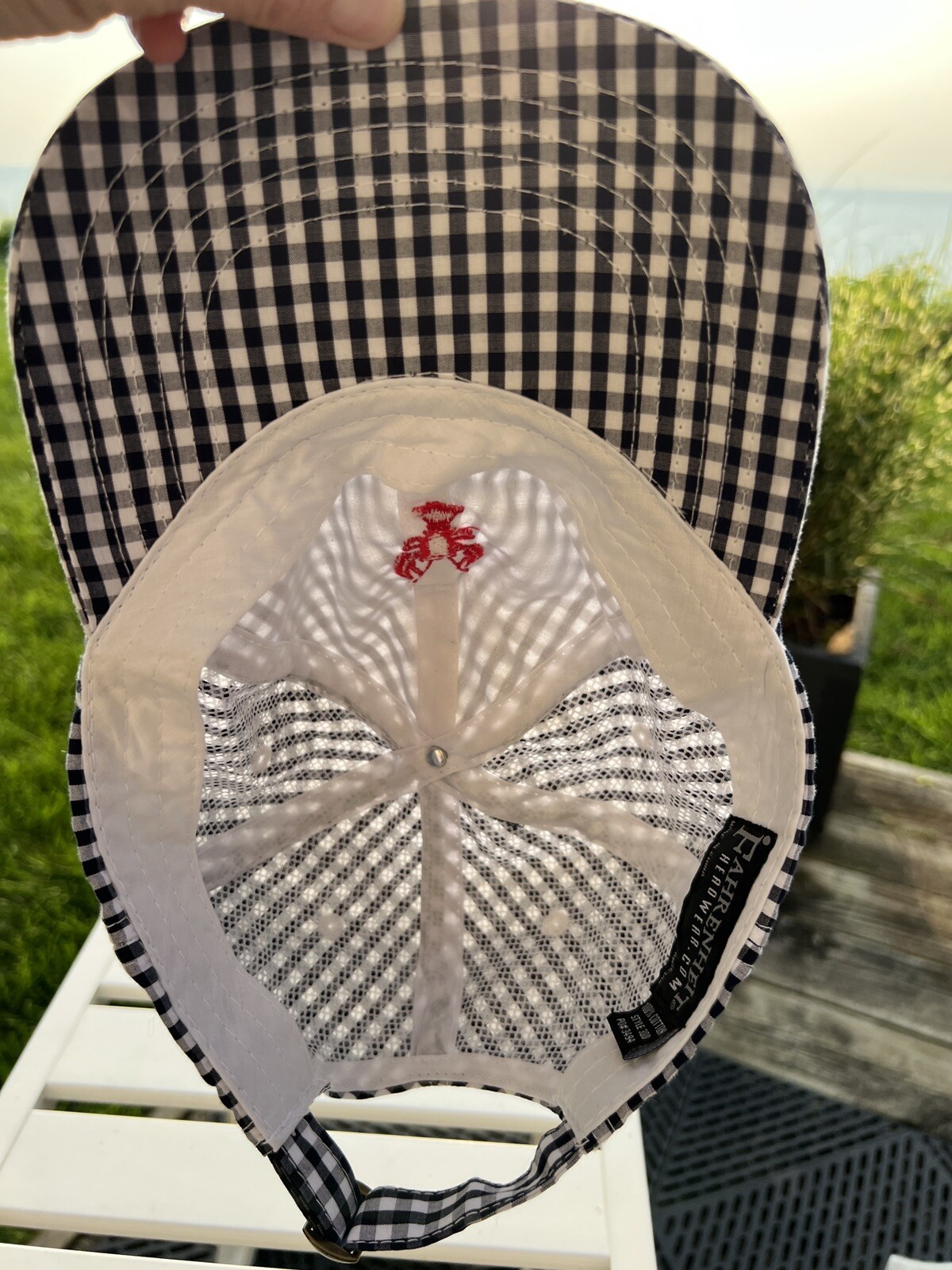 Black White Checked with A Red Embroidered Lobster Adj EUC