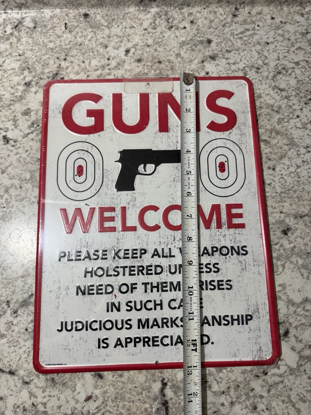 GUNS ARE WELCOME 12" X 18" ALUMINUM SIGN -GUN OWNER, 2ND AMENDMENT, PISTOL, GIFT