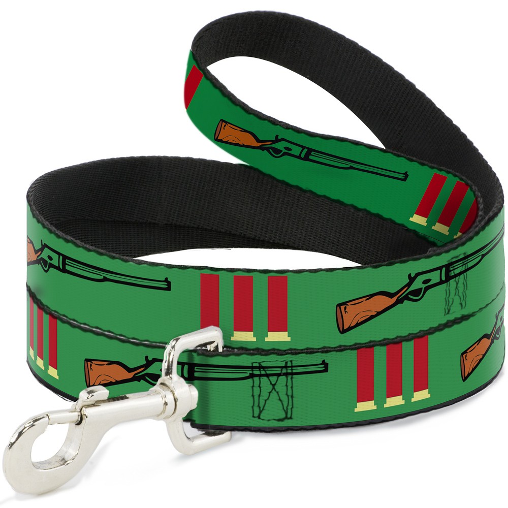 Dog Leash Shotgun & Shells Green NARROW 0.5"
