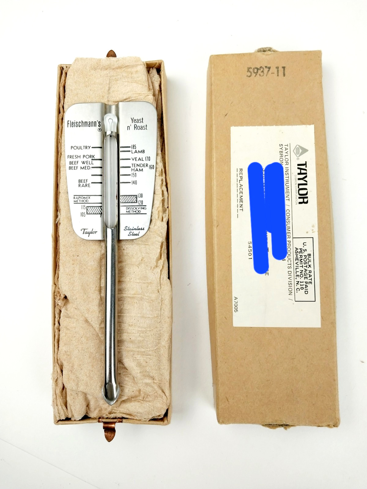 Vintage Fleischmann's Stainless Steel Yeast N' Roast Thermometer in Original Box