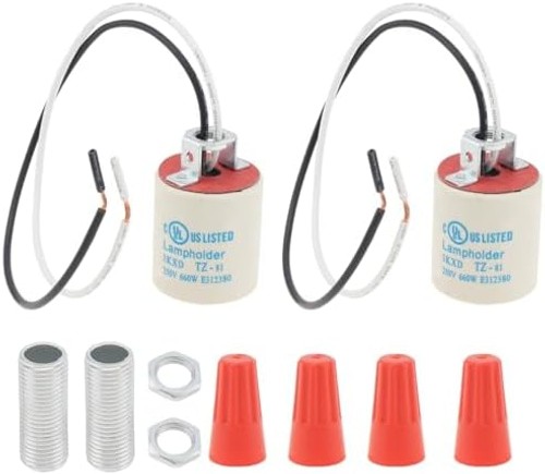 RTNLIT Ceramic E26 Light Socket with 10" Wire Lead, 2-Pack | Standard Medium ...