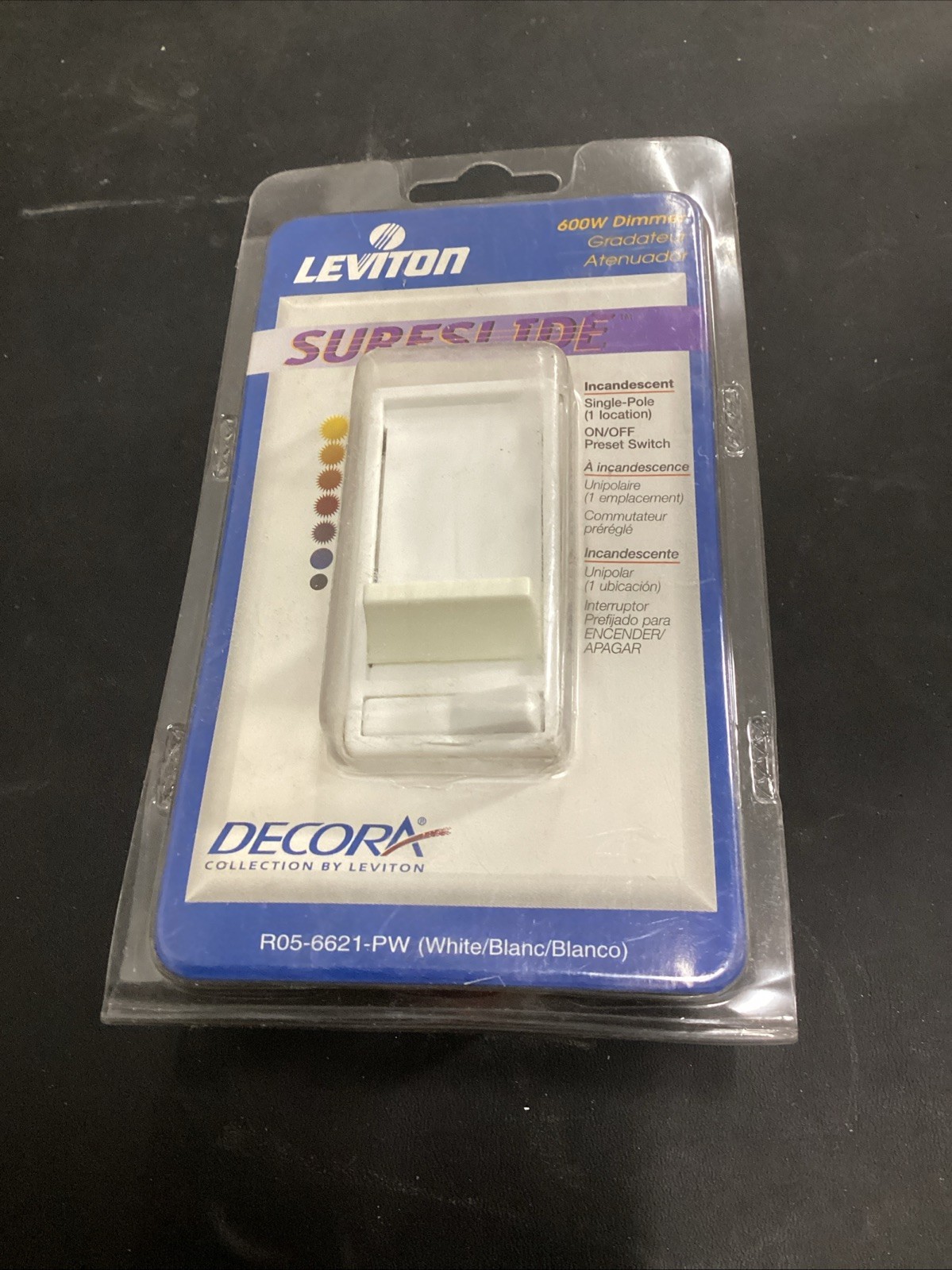 New LEVITON SURESLIDE 600W Incandescent Dimmer 1-Pole R05-6621-pw