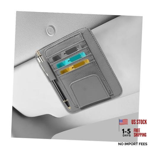 Car Sun Visor Organizer, Leather Auto Visor Card Holder with Sunglasses Gray