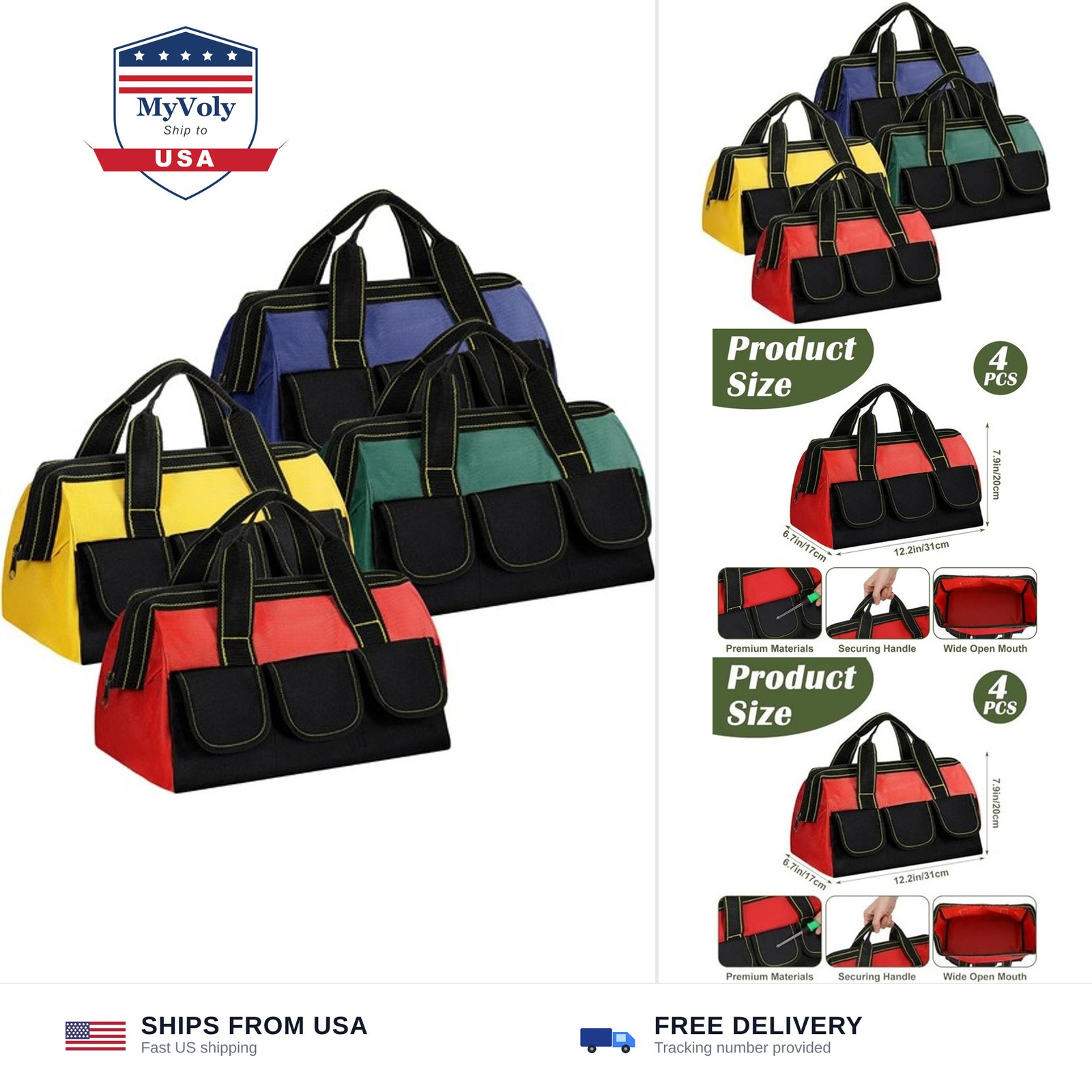 4 Pcs Tool Bag for Men Women Heavy Duty Tool Tote with Waterproof Hard Bottom...