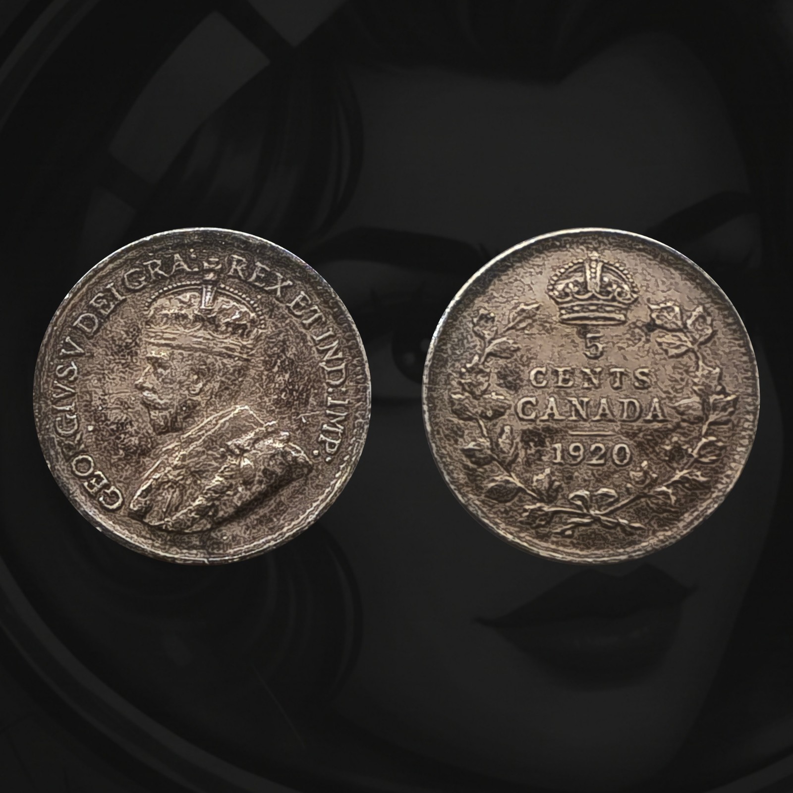 1920 Canada 5 Cents Coin, .800 Silver, King George VI, Coat of Arms
