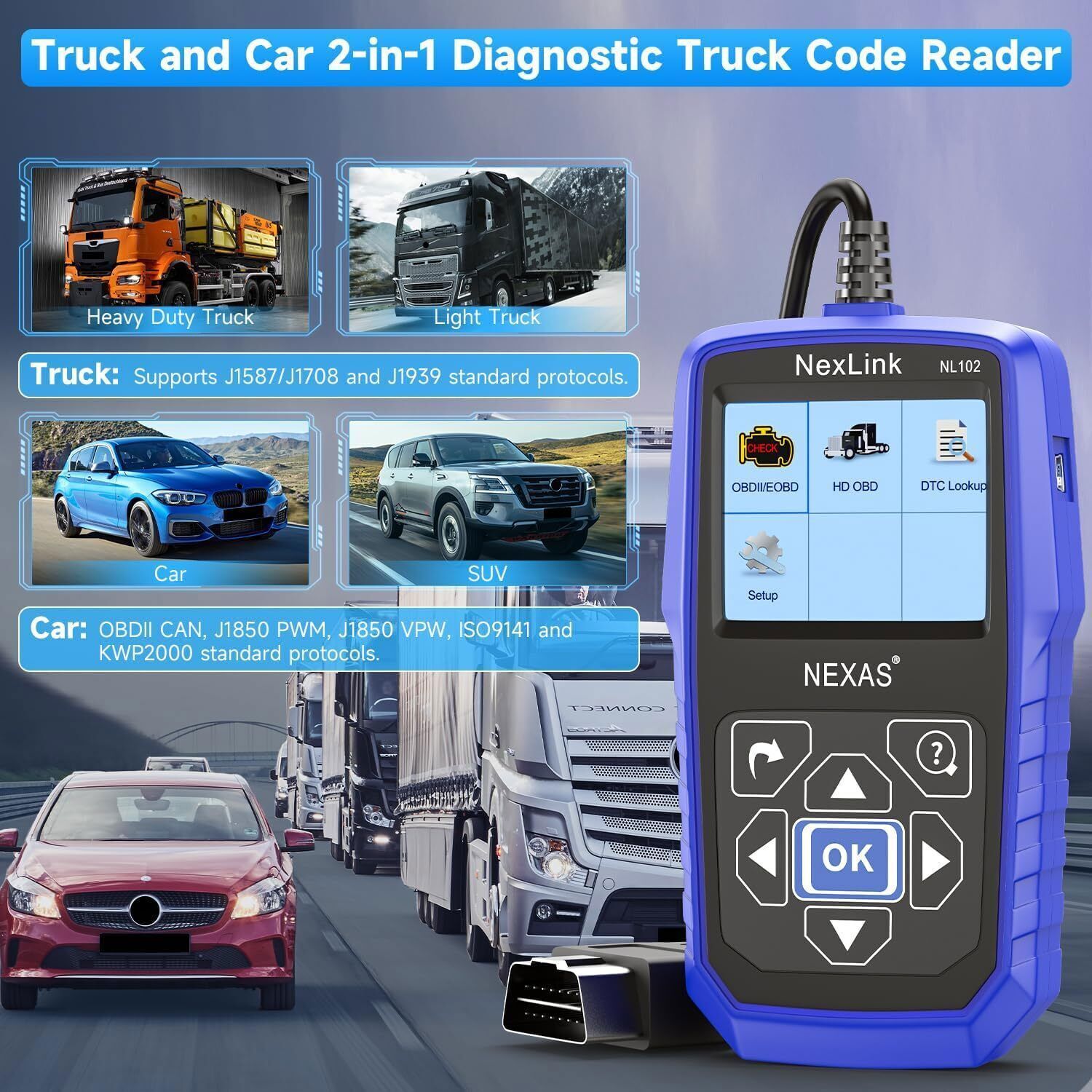 NEXAS NL102 HD HEAVY DUTY DIESEL TRUCK DIAGNOSTIC SCANNER TOOL CODE READER