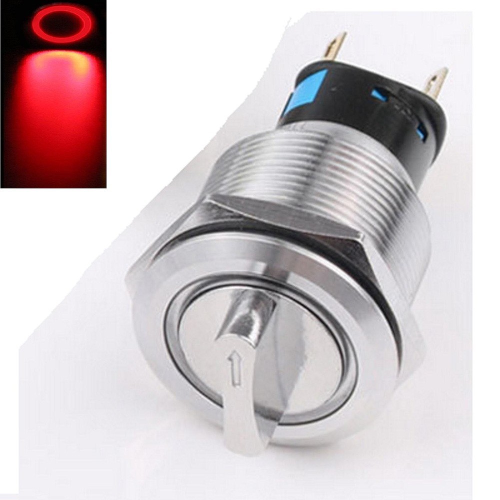 19mm LED Lighted Self locking Rotary Switch Latching 3 Positions 2NO 2NC 12 24V