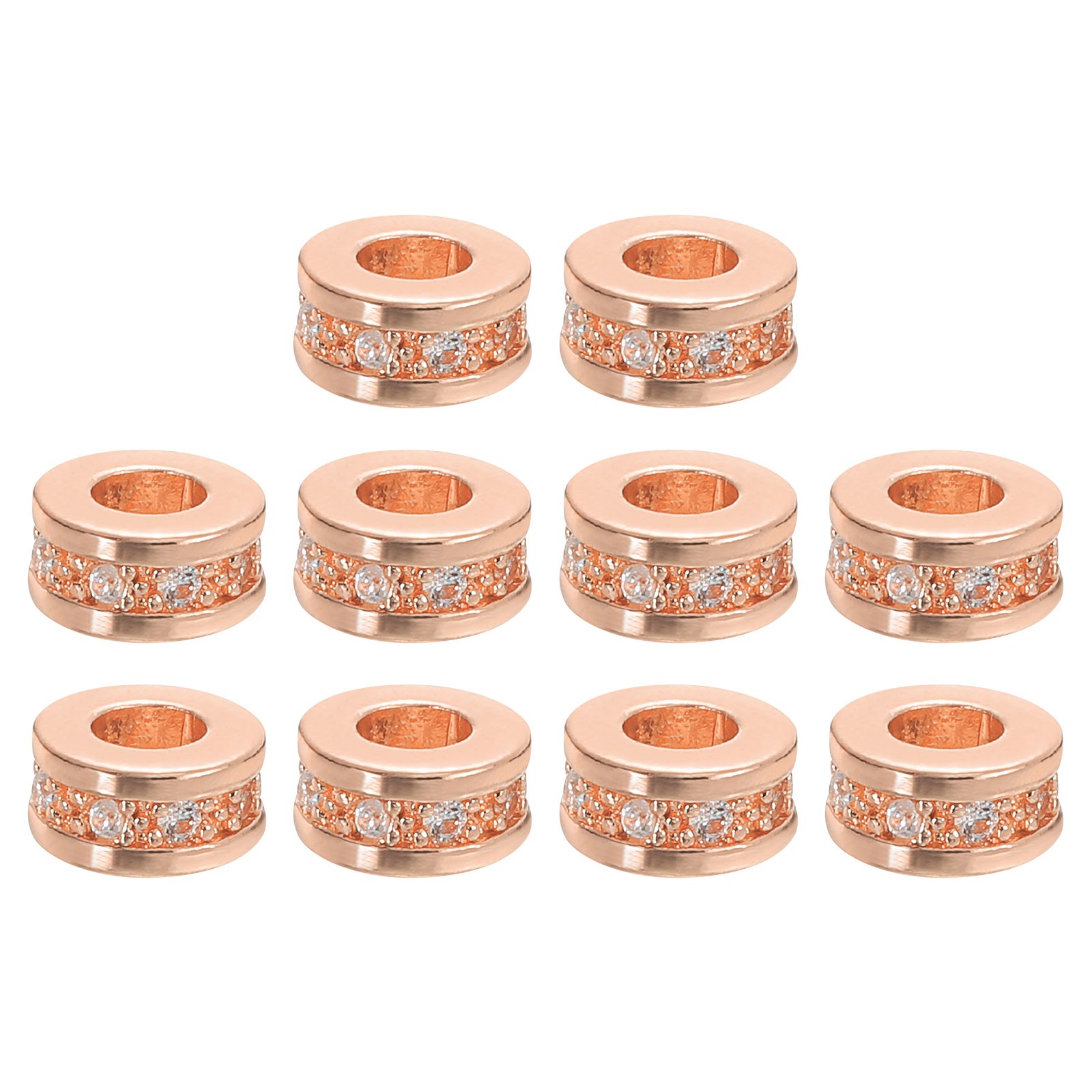 Round Ring Charm Spacer Beads, 10Pcs 8mm - Zircon Pave Bead (White - Rose Gold)