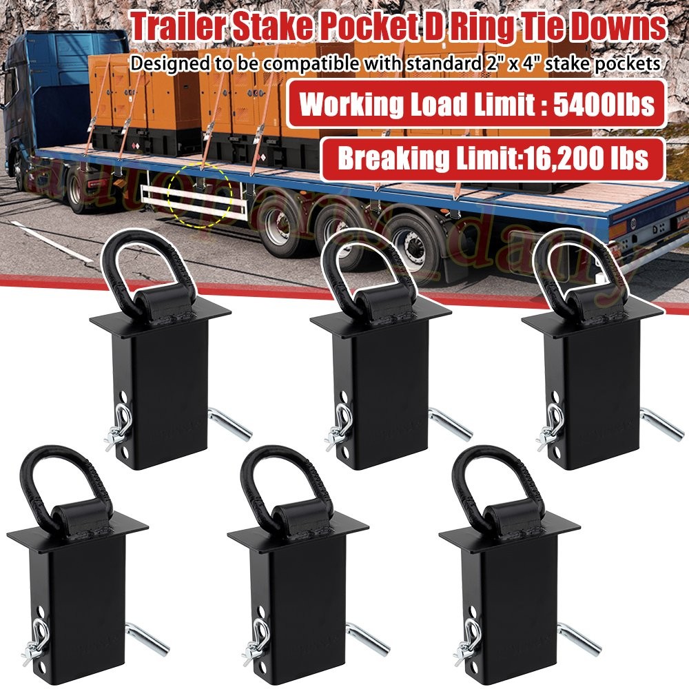 Stake Pocket D-Ring Tie Downs Utility for Flatbed Trucks and Trailer – 6 Pack