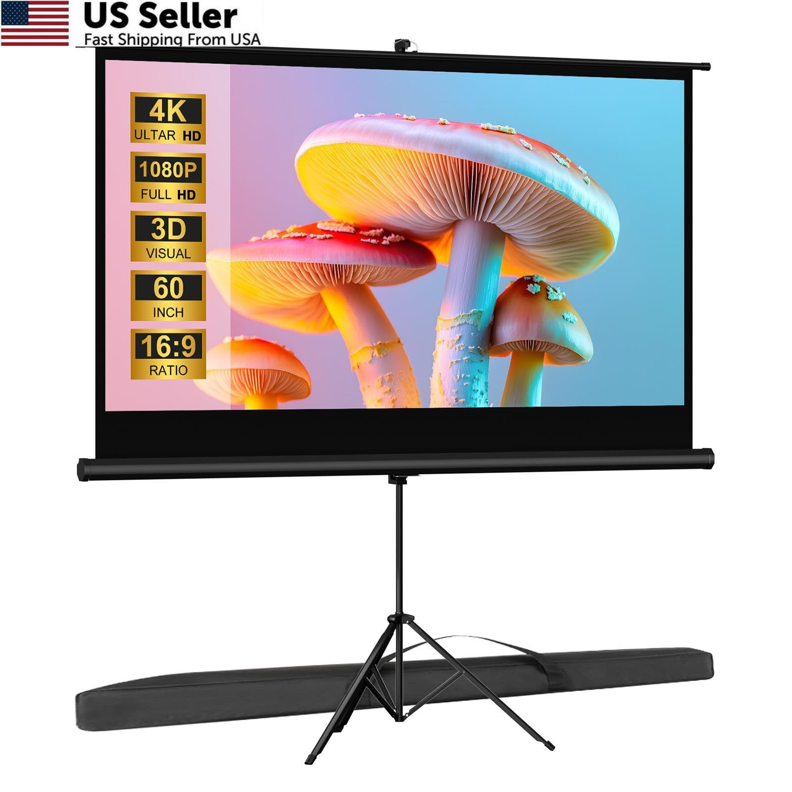 SCREENMAX Outdoor Projector Screen with Stand Tripod, 60 inch 16:9, white