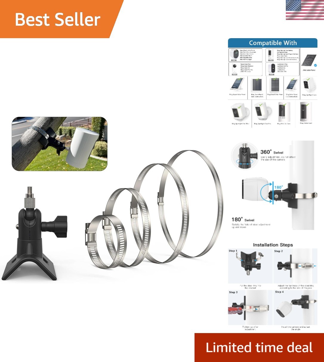 Compact & Versatile Pole Mount for Outdoor Security Cameras - Easy Installation