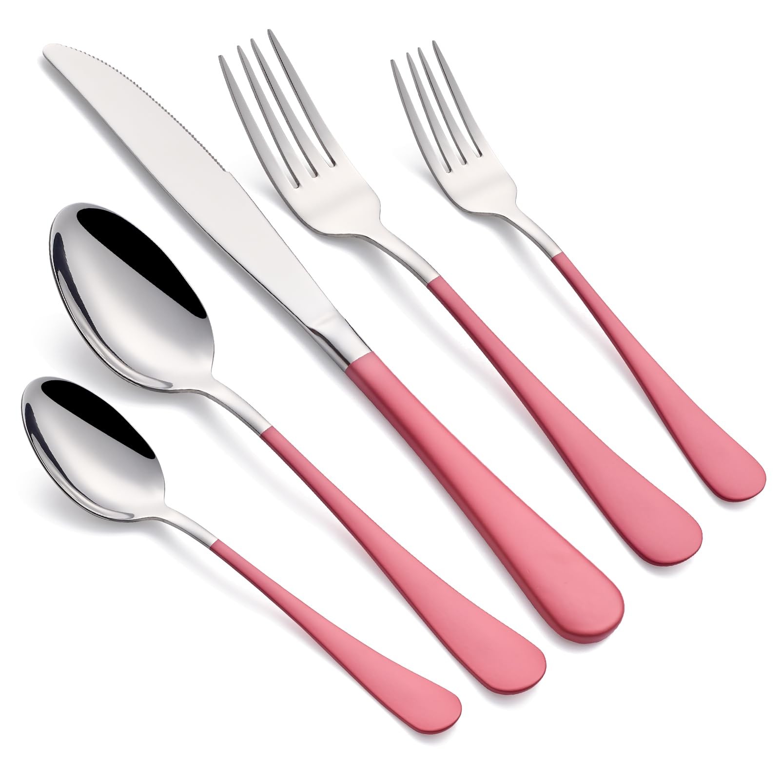 20-Piece Pink Silverware Set 18/0 Stainless Steel Silverware Set Pink Handle ...