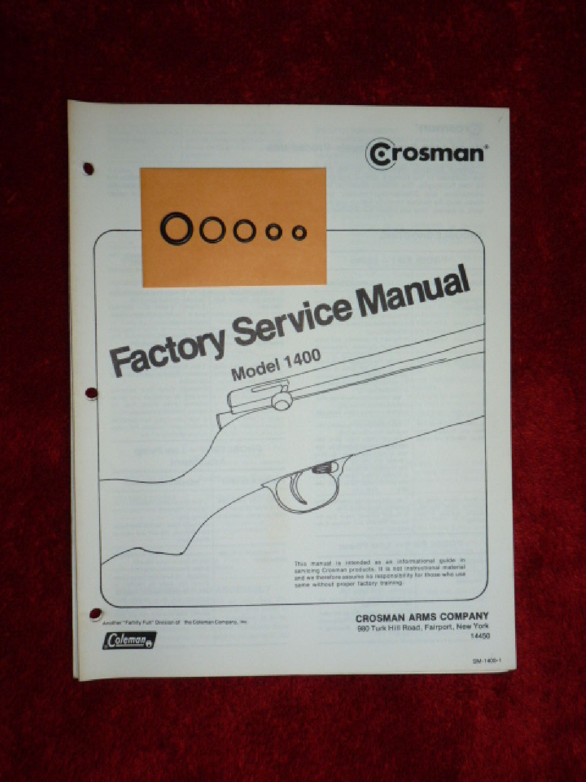 Crosman 1400  - One (1) Basic O-Ring  Seal  Kit + Factory Service Manual + Guide