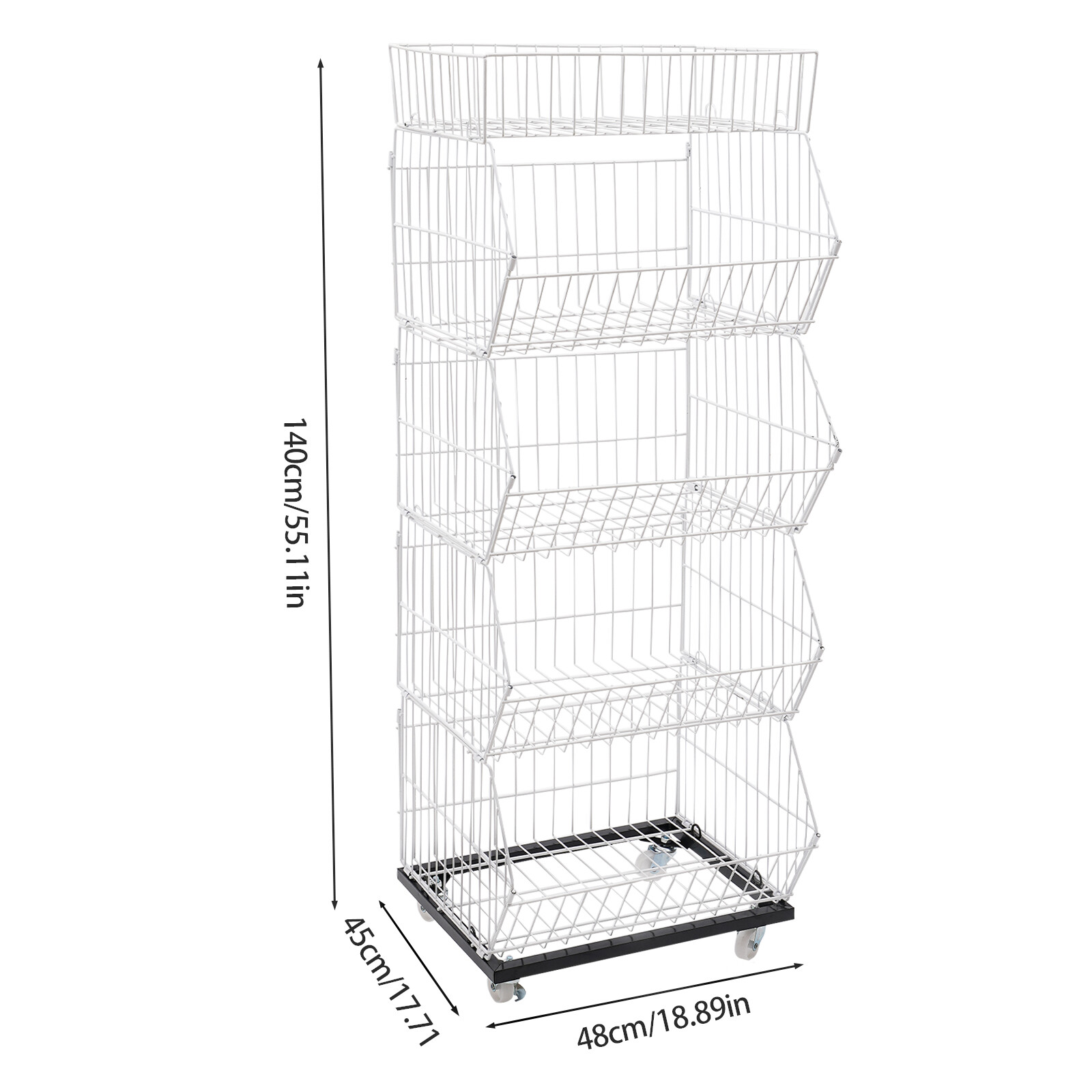 5-Tier Wire Grid Display Rack with Wheels for Fruits and Vegetables