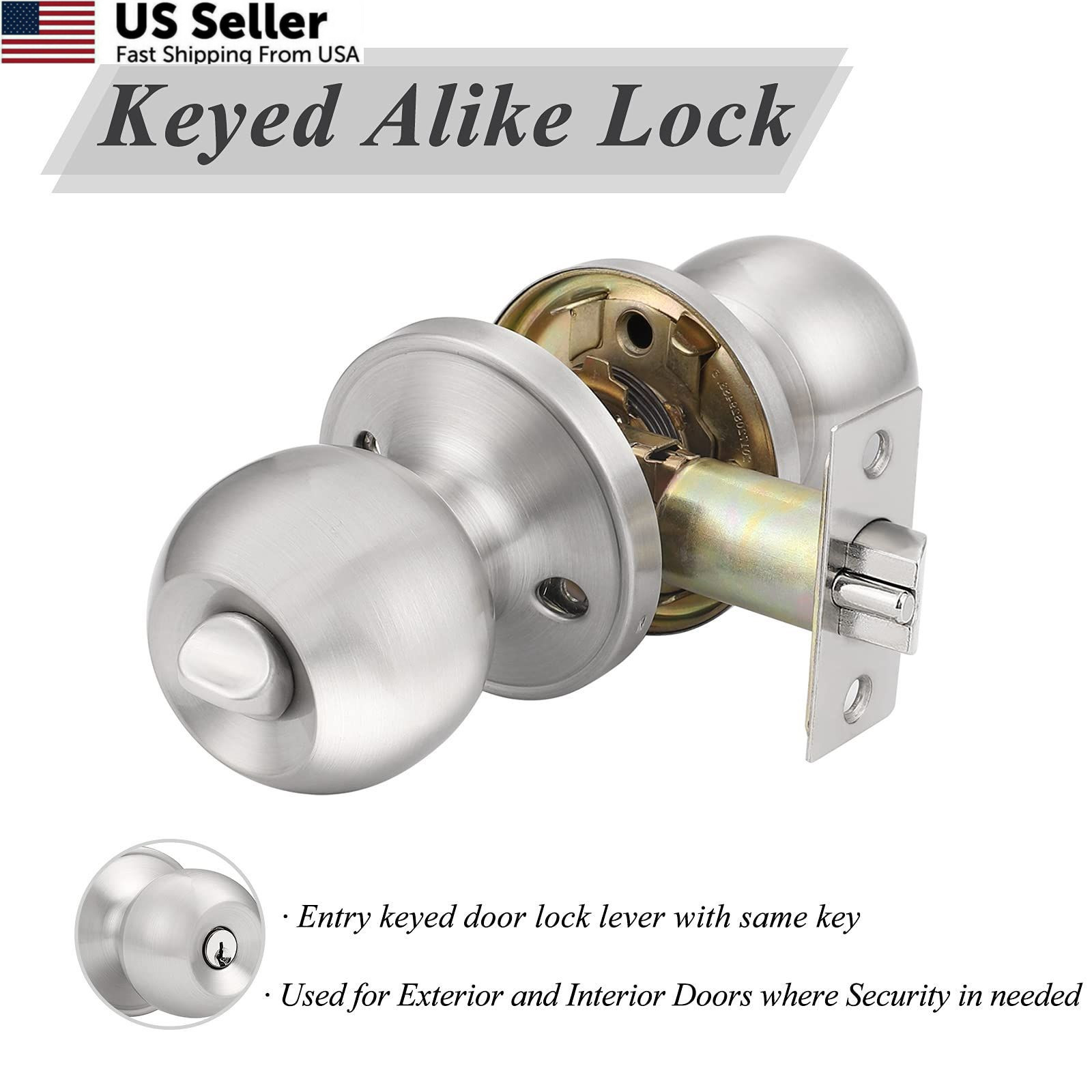 Probrico (2 Pack Keyed Alike Door Knobs Combo Pack, Brushed Nickel Ball...