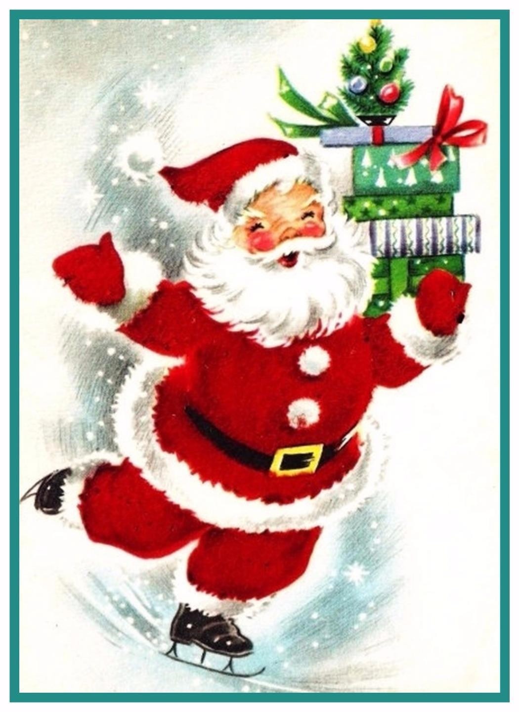 Skating Father Christmas Santa Claus 757 Counted Cross Stitch Pattern/Chart