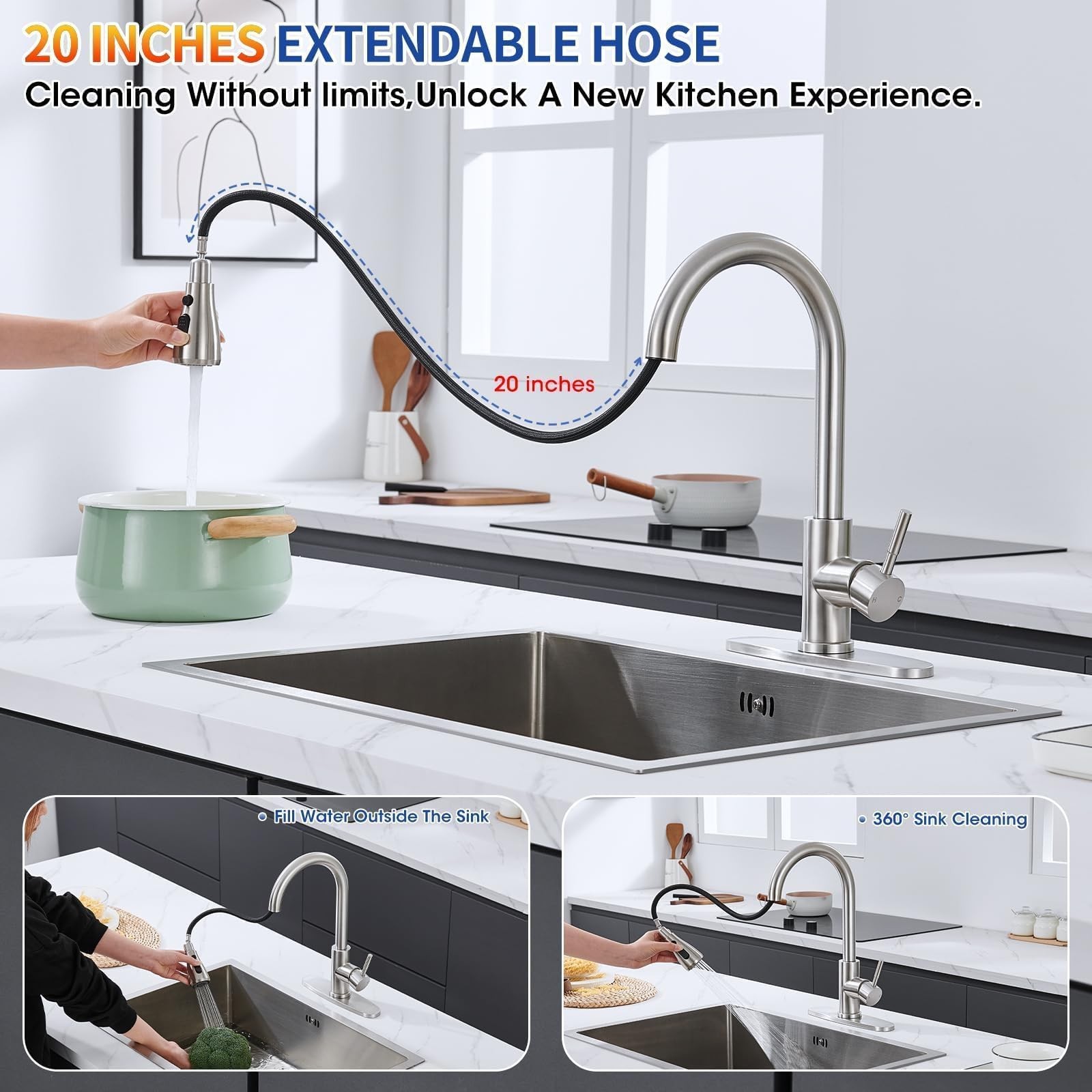 Kitchen Faucets with Pull Down Sprayer, Brushed Nickel High Arc Single Handle...