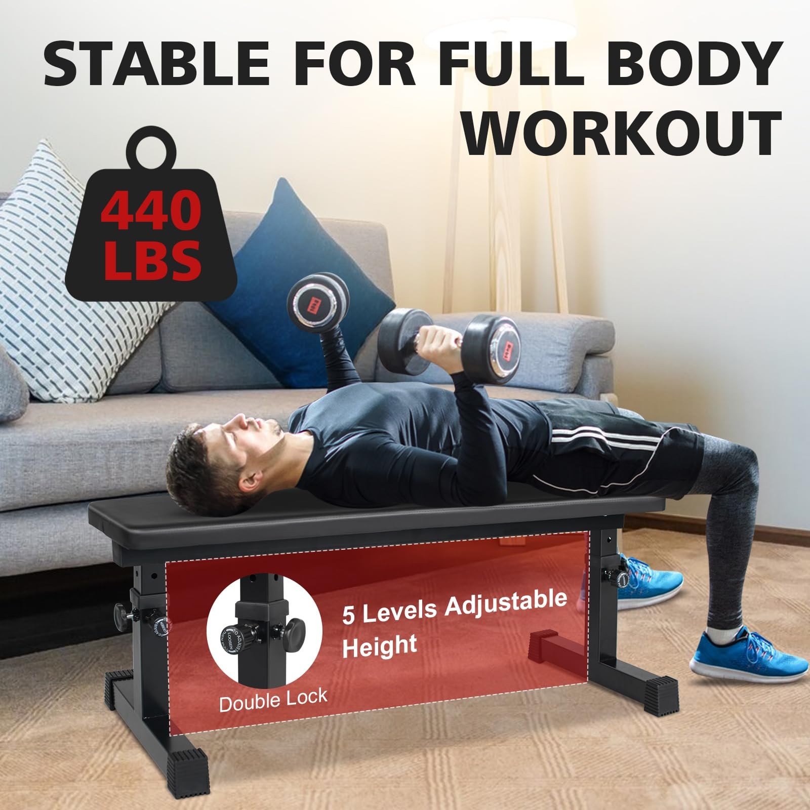 Flat Weight Bench, Utility Workout Adjustable Height Weight Bench Press with ...