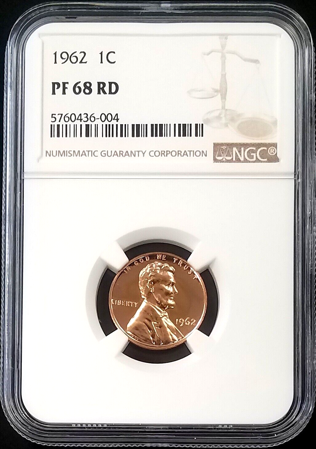 1962 Proof Lincoln Cent certified PF 68 RD by NGC!