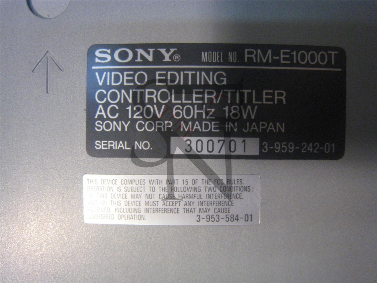 Sony Video Editing Controller Titler A/B Roll Control RCTC RM-E1000T