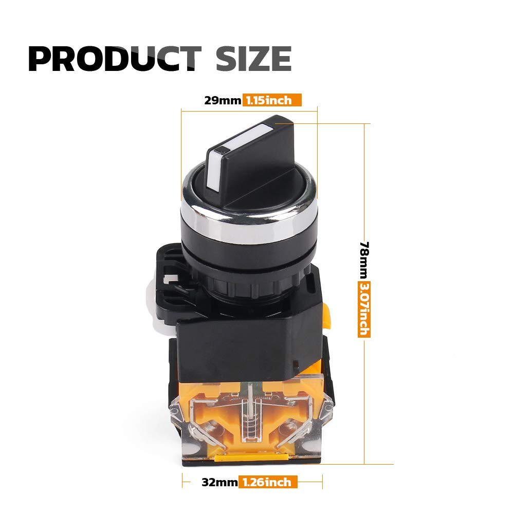 Rotary Switch 2 Positions Select Knob Waterproof Latching Rotary Selector Switch