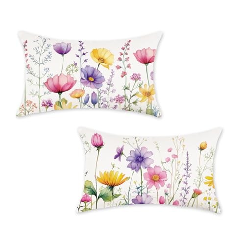 Spring Summer Pillow Covers 12x20 Inch Set of 2 20" x 12" (Pack of 2) Purple